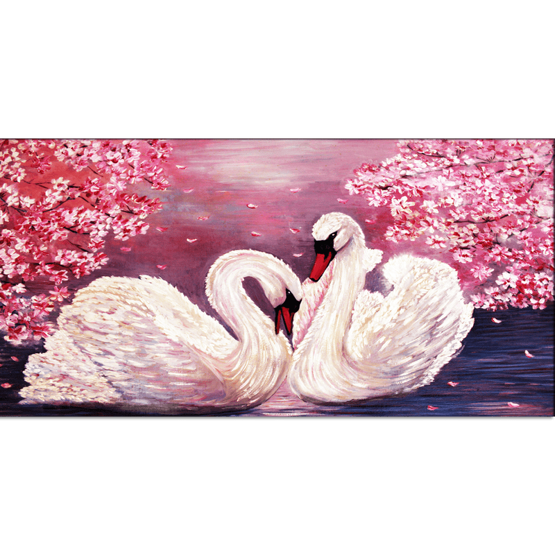 DecorGlance Rectangle painting Romantic Couple of Swans Canvas Wall Painting