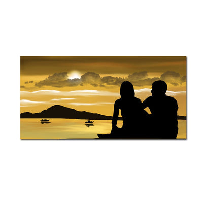 DecorGlance Rectangle painting Romantic Couple Sunset View Canvas Wall Painting