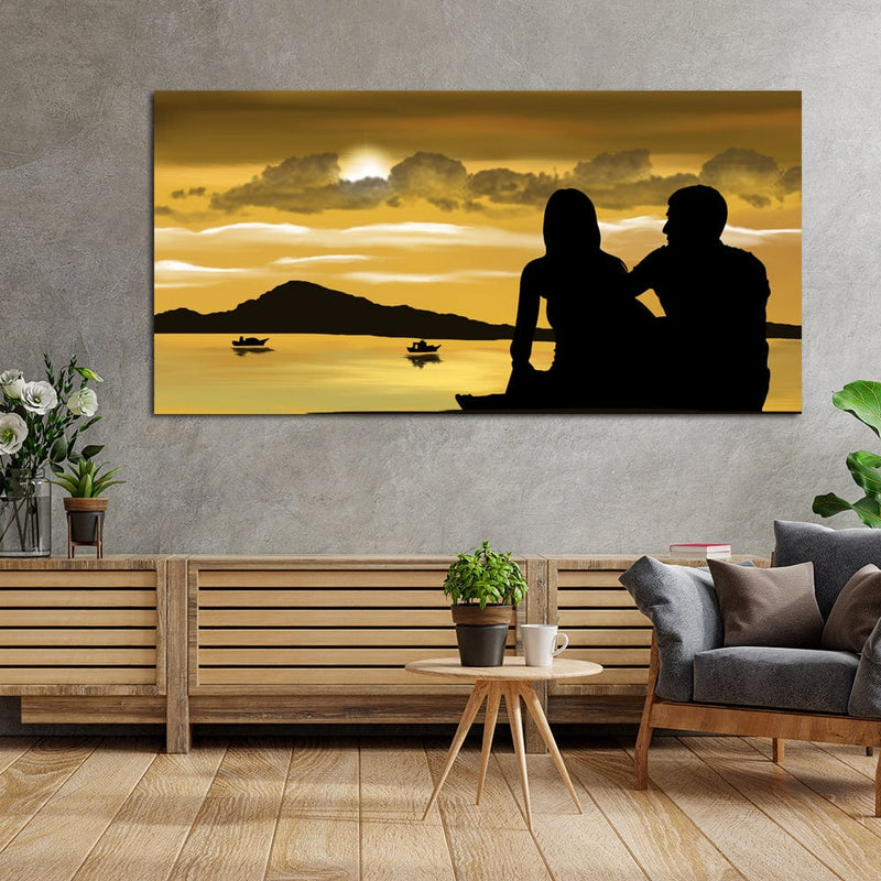 DecorGlance Rectangle painting Romantic Couple Sunset View Canvas Wall Painting