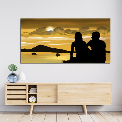 DecorGlance Rectangle painting Romantic Couple Sunset View Canvas Wall Painting