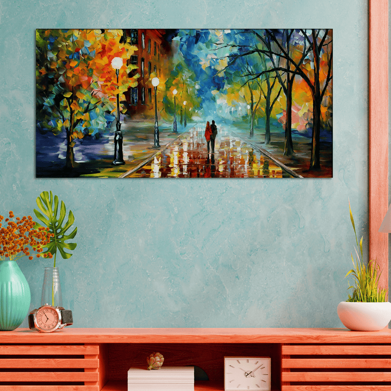 DecorGlance Rectangle painting Romantic Love Couple in Forest Canvas Wall Painting