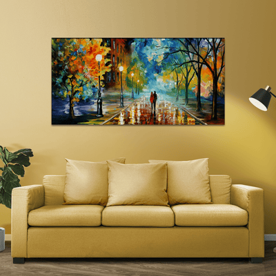 DecorGlance Rectangle painting Romantic Love Couple in Forest Canvas Wall Painting