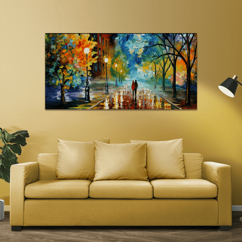DecorGlance Rectangle painting Romantic Love Couple in Forest Canvas Wall Painting
