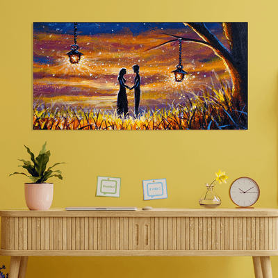 DecorGlance Rectangle painting Romantic Lovely Couple In Forest Canvas Wall Painting