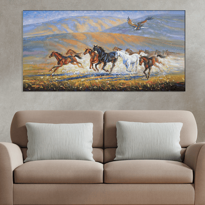 DecorGlance Rectangle painting Running Horse Canvas Wall Painting