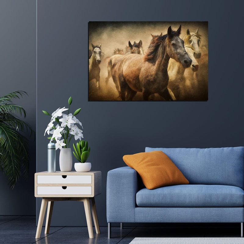 DecorGlance Rectangle painting Running Horses Print On Canvas Wall Painting