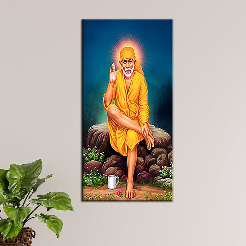 DECOREGLANCE Rectangle painting Sai Baba Canvas Wall Painting
