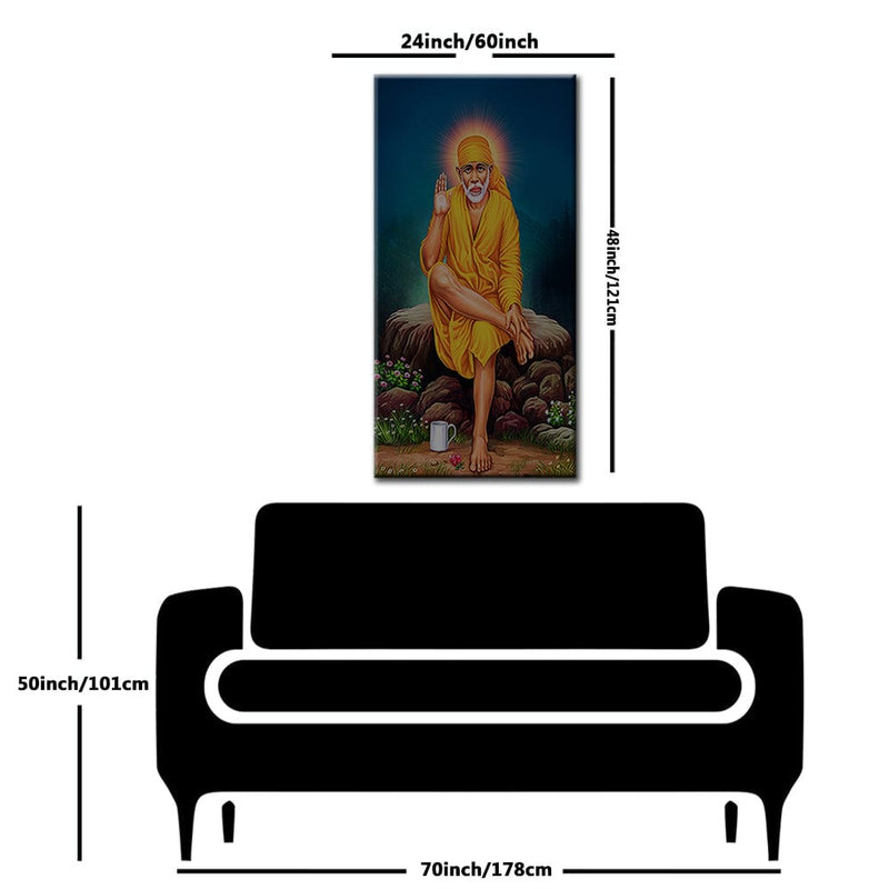 DECOREGLANCE Rectangle painting Sai Baba Canvas Wall Painting