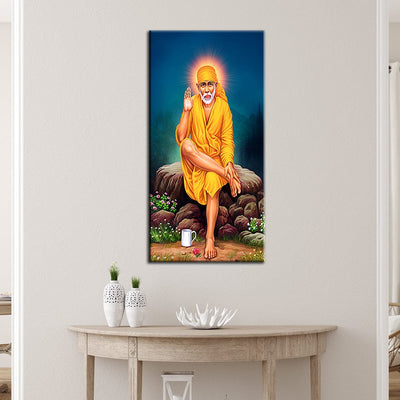 DECOREGLANCE Rectangle painting Sai Baba Canvas Wall Painting