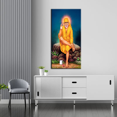 DECOREGLANCE Rectangle painting Sai Baba Canvas Wall Painting