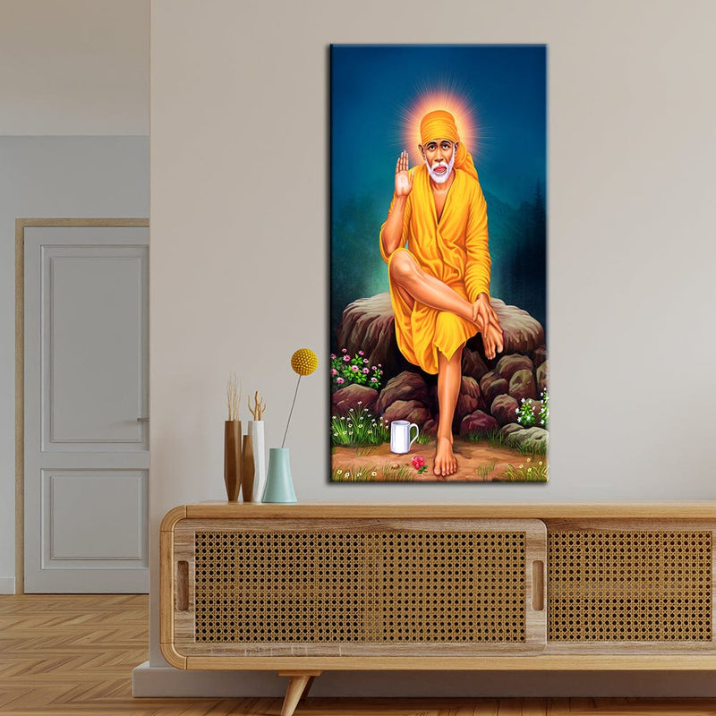 DECOREGLANCE Rectangle painting Sai Baba Canvas Wall Painting