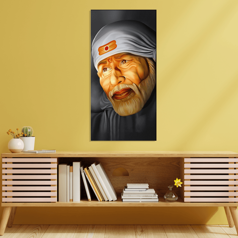 DECORGLANCE Rectangle painting Sai Baba Canvas Wall Painting