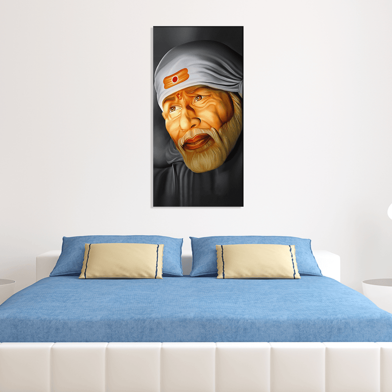 DECORGLANCE Rectangle painting Sai Baba Canvas Wall Painting