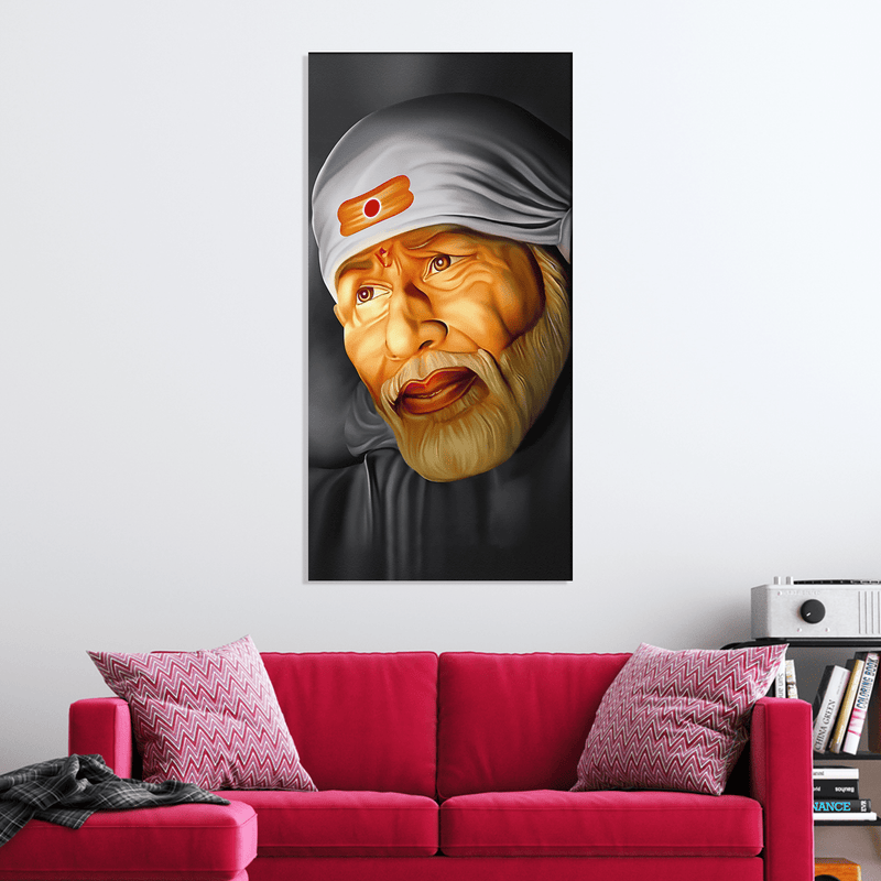 DECORGLANCE Rectangle painting Sai Baba Canvas Wall Painting