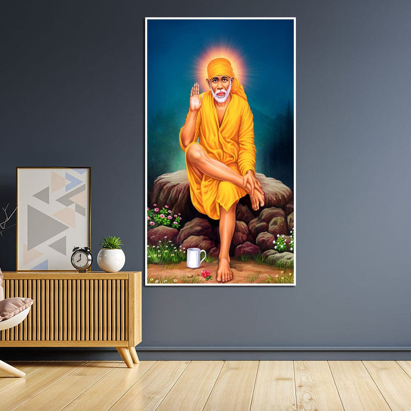DecorGlance Rectangle painting Sai Baba Floating Canvas Wall Painting