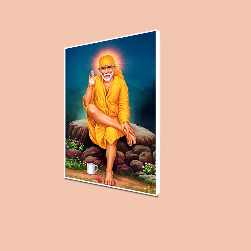 DecorGlance Rectangle painting CANVAS PRINT WHITE FLOATING FRAME / (24x48) Inch / (60x121) Cm Sai Baba Floating Canvas Wall Painting