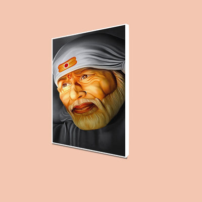 DecorGlance Rectangle painting CANVAS PRINT WHITE FLOATING FRAME / (24x48) Inch / (60x121) Cm Sai Baba Floating Canvas Wall Painting