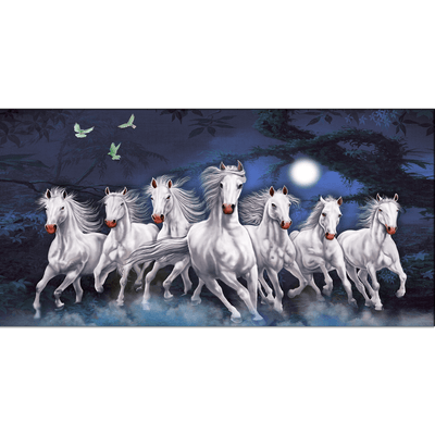 DecorGlance Rectangle painting Seven Horses Running At Night Canvas Wall Painting