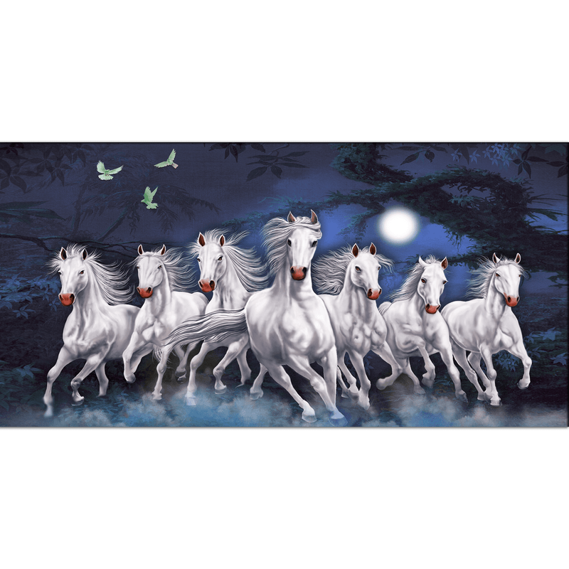 DecorGlance Rectangle painting Seven Horses Running At Night Canvas Wall Painting