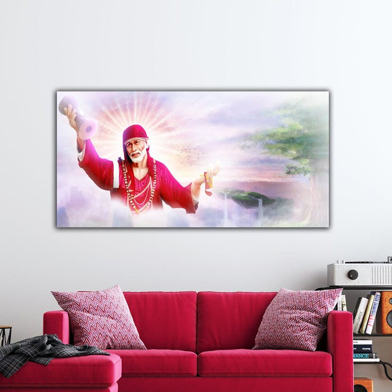 DecorGlance Rectangle painting Shirdi Sai Baba Canvas Wall Painting