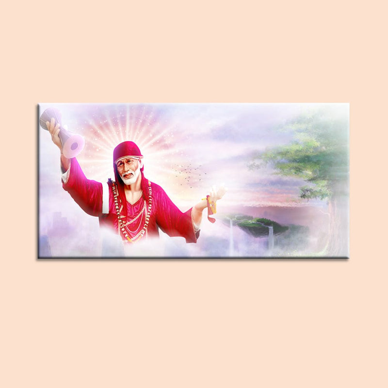 DecorGlance Rectangle painting Shirdi Sai Baba Canvas Wall Painting