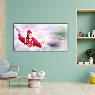 DecorGlance Rectangle painting Shirdi Sai Baba Canvas Wall Painting