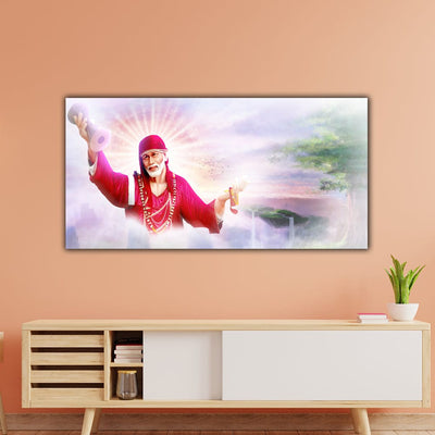 DecorGlance Rectangle painting Shirdi Sai Baba Canvas Wall Painting