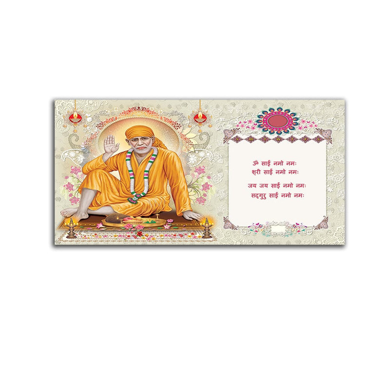 DecorGlance Rectangle painting Shirdi Sai Baba With Mantra Canvas Big Wall Painting