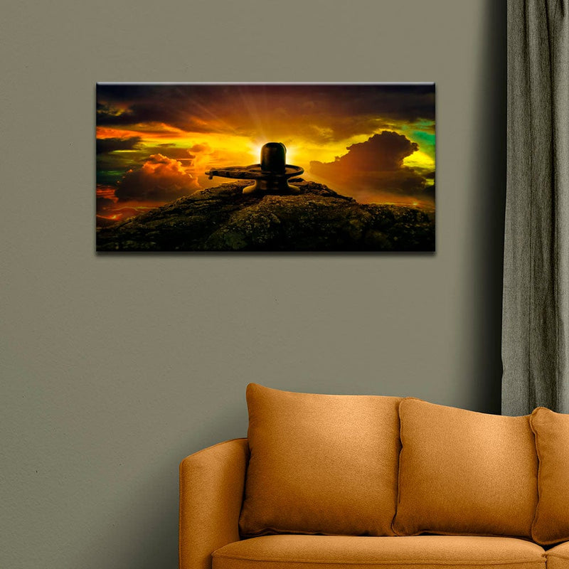 DecorGlance Rectangle painting Shiva Linga On Mountain Canvas Wall Painting