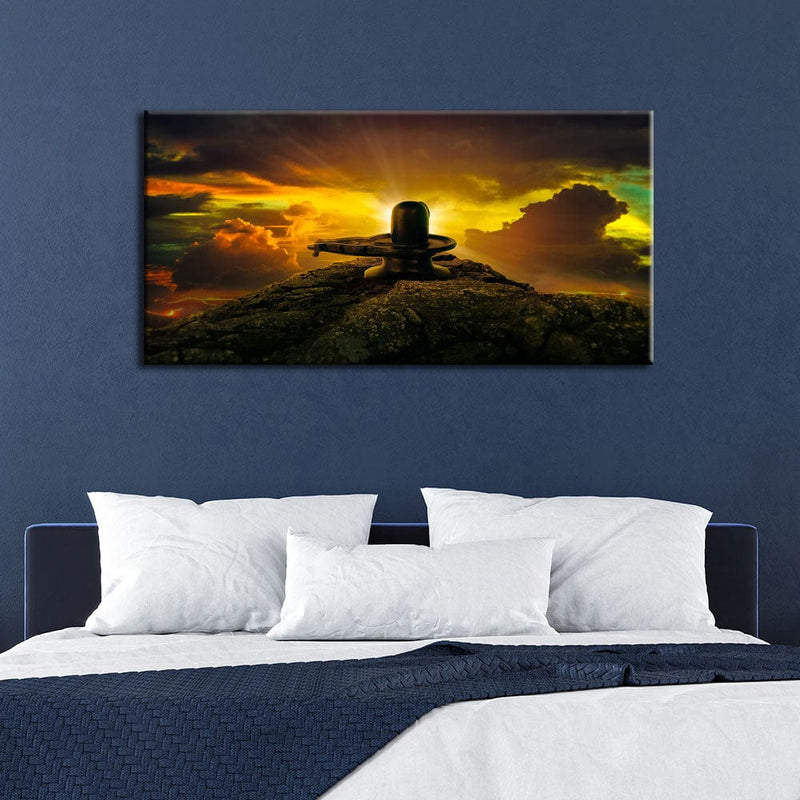 DecorGlance Rectangle painting Shiva Linga On Mountain Canvas Wall Painting