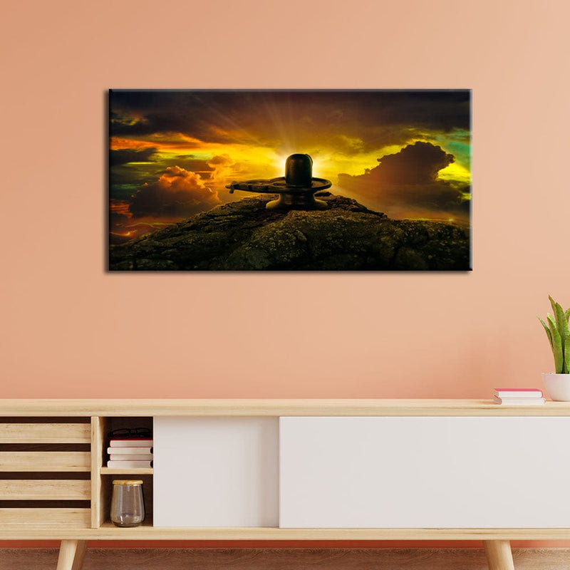DecorGlance Rectangle painting Shiva Linga On Mountain Canvas Wall Painting