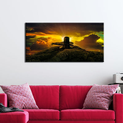DecorGlance Rectangle painting Shiva Linga On Mountain Canvas Wall Painting