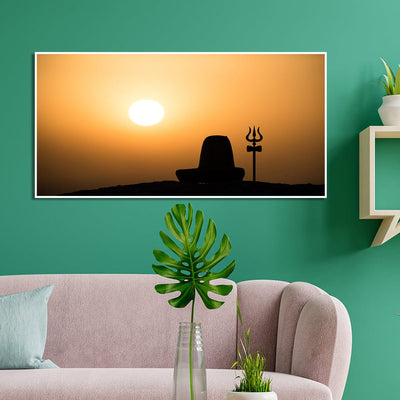 DecorGlance Rectangle painting Shiva Linga With Trishul Silhouette Canvas Floating Frame Wall Painting