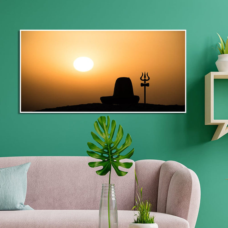 DecorGlance Rectangle painting Shiva Linga With Trishul Silhouette Canvas Floating Frame Wall Painting