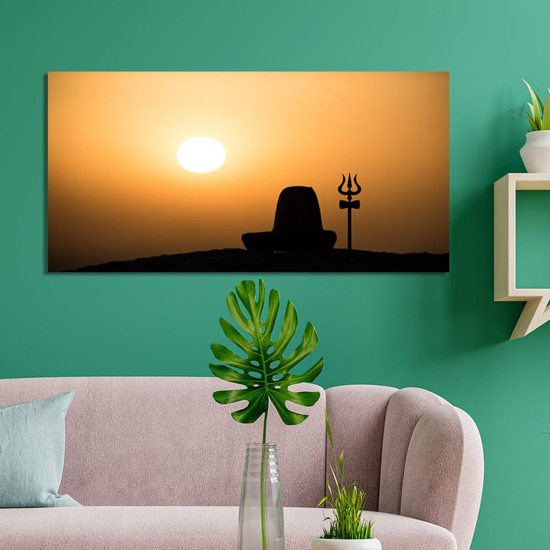 DecorGlance Rectangle painting Shiva Linga With Trishul Silhouette Canvas Wall Painting