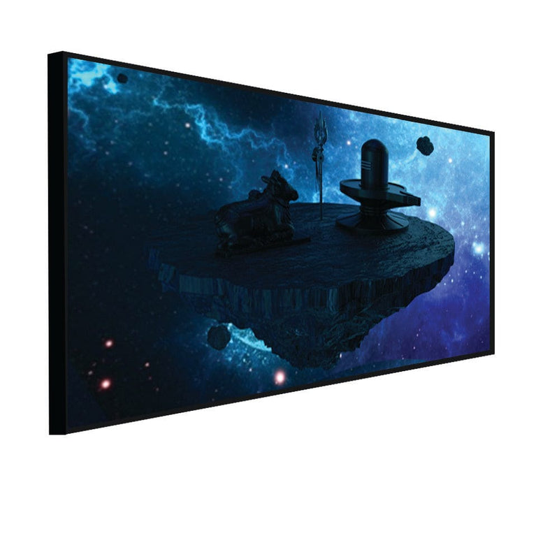 DecorGlance Rectangle painting CANVAS PRINT BLACK FLOATING FRAME / (48x24) Inch / (121x60) Cm Shiva Lingam Animation Canvas Floating Frame Wall Painting