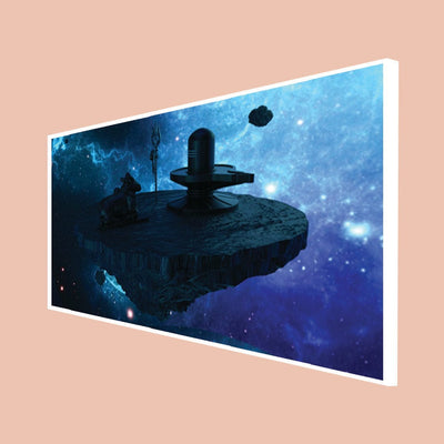 DecorGlance Rectangle painting CANVAS PRINT WHITE FLOATING FRAME / (48x24) Inch / (121x60) Cm Shiva Lingam Animation Canvas Floating Frame Wall Painting
