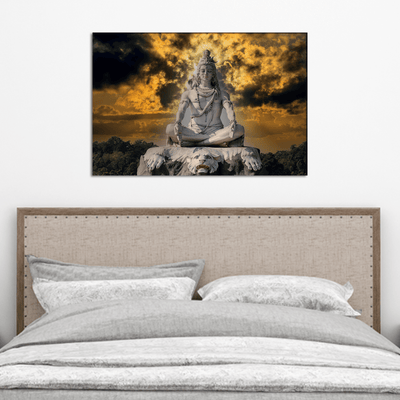 DecorGlance Rectangle painting Shiva Meditating Rishikesh Canvas Wall Painting