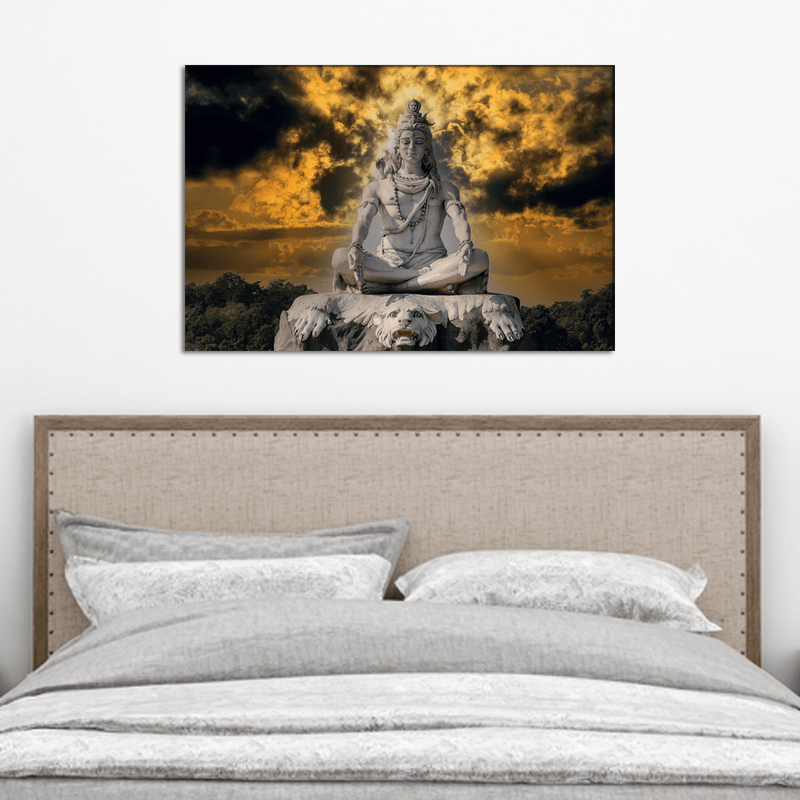 DecorGlance Rectangle painting Shiva Meditating Rishikesh Canvas Wall Painting