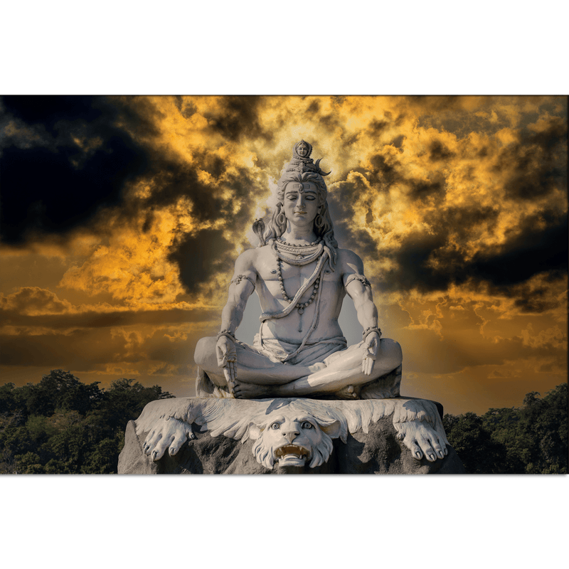 DecorGlance Rectangle painting Shiva Meditating Rishikesh Canvas Wall Painting