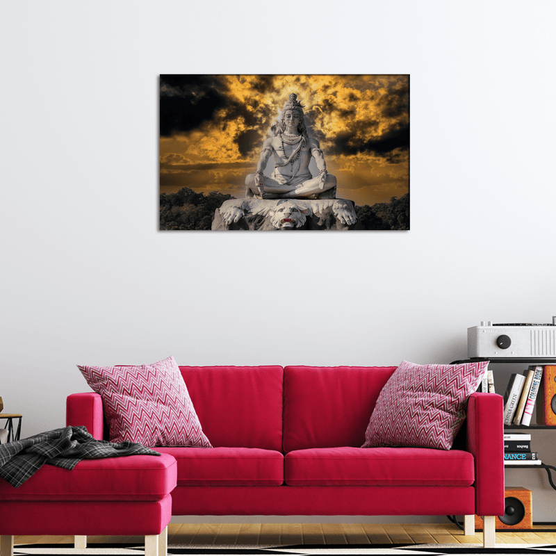 DecorGlance Rectangle painting Shiva Meditating Rishikesh Canvas Wall Painting