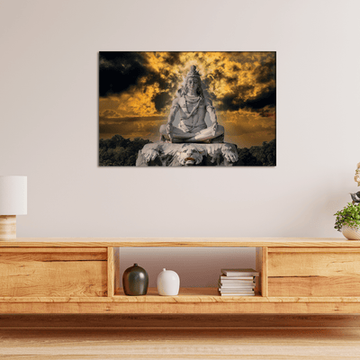 DecorGlance Rectangle painting Shiva Meditating Rishikesh Canvas Wall Painting