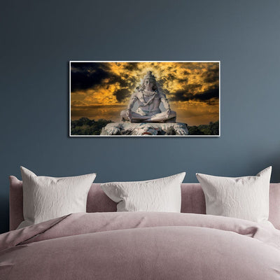 DecorGlance Rectangle painting Shiva Meditating Rishikesh Canvas Wall Painting
