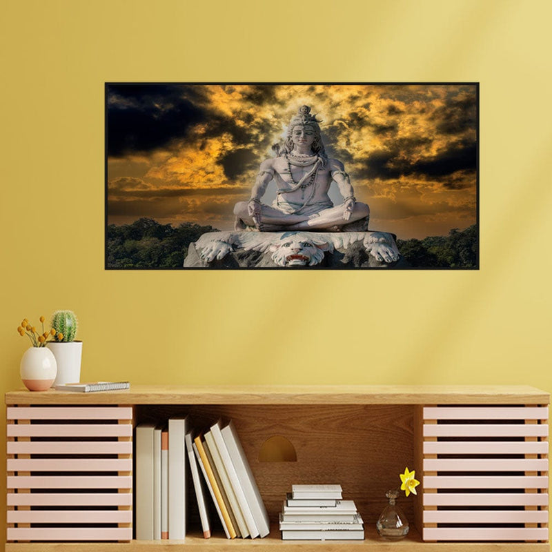 DecorGlance Rectangle painting Shiva Meditating Rishikesh Canvas Wall Painting