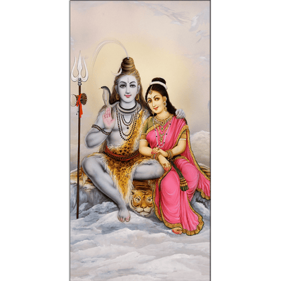 DecorGlance Rectangle painting Shiva Parvati In Kailash Canvas Wall Painting