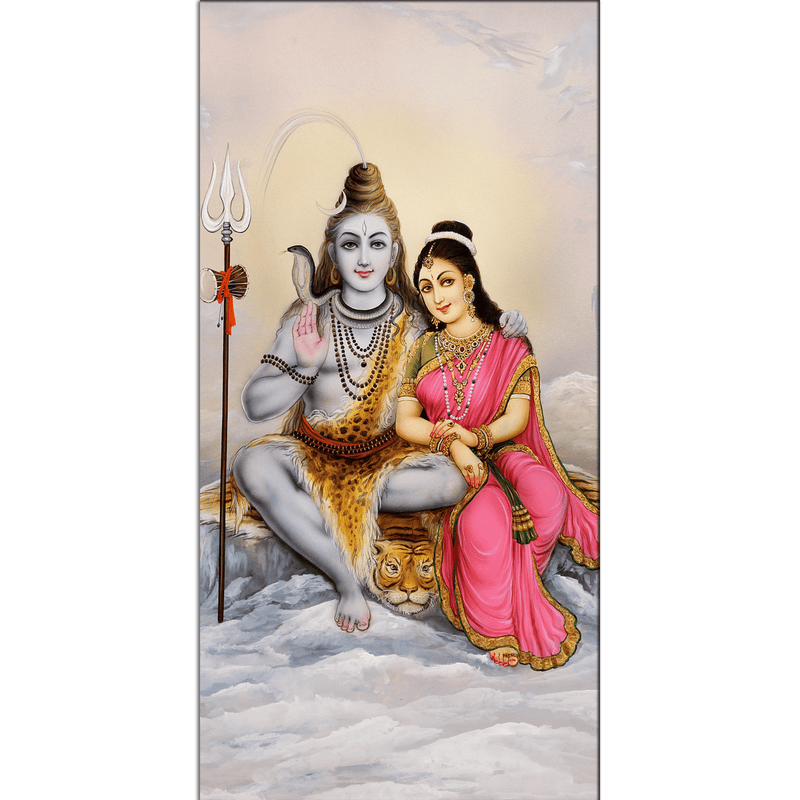 DecorGlance Rectangle painting Shiva Parvati In Kailash Canvas Wall Painting