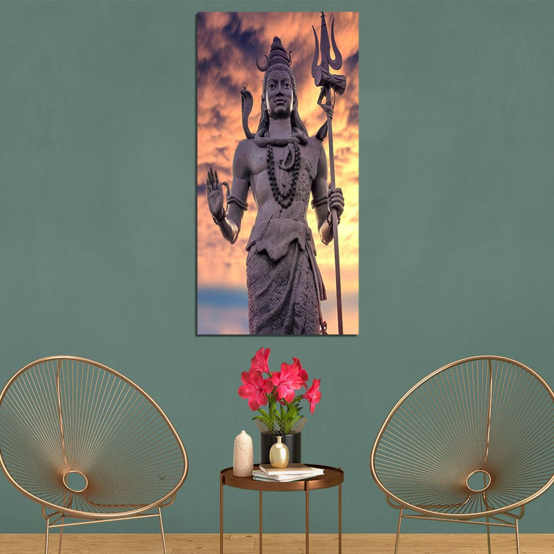 DecorGlance Rectangle painting Shiva Statue Print On Canvas Wall Painting