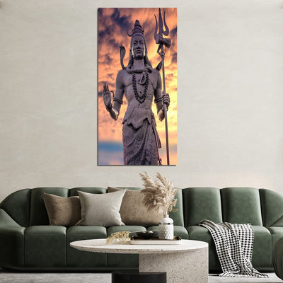 DecorGlance Rectangle painting Shiva Statue Print On Canvas Wall Painting