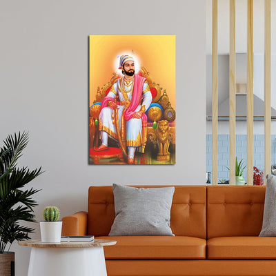 DecorGlance Rectangle painting Shri Chhatrapati Shivaji Maharaj Raj Darbar Canvas Wall Painting
