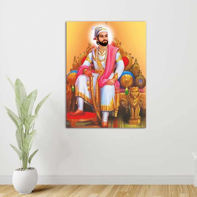 DecorGlance Rectangle painting Shri Chhatrapati Shivaji Maharaj Raj Darbar Canvas Wall Painting